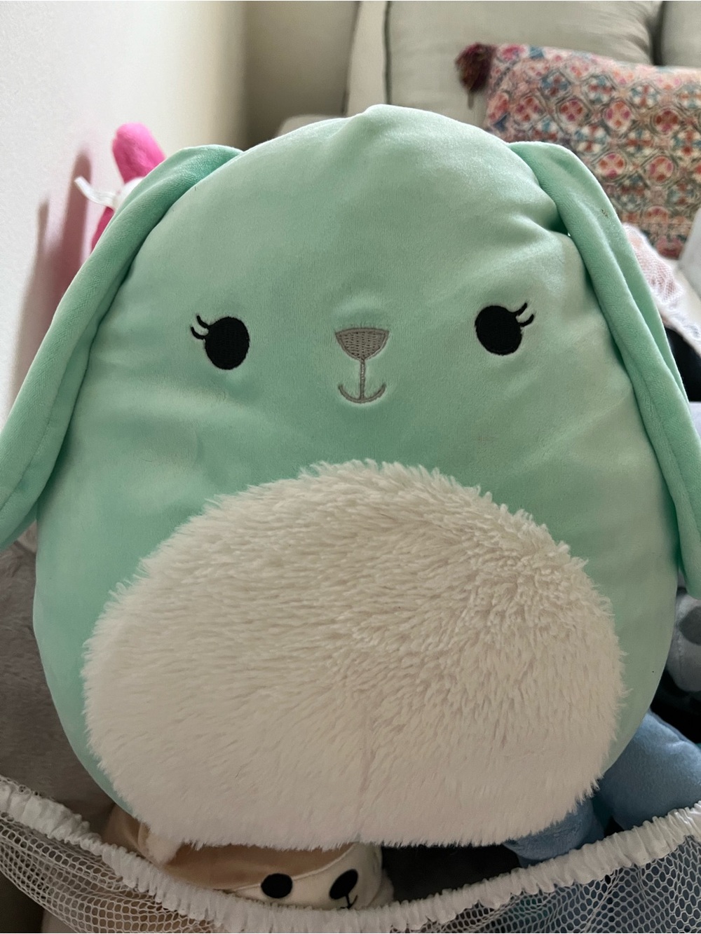 Squishmallow Mint Green Bunny Plush Pillow with Cream Belly